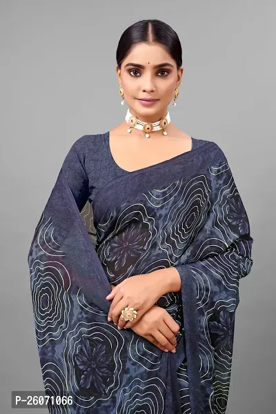 Stylish Georgette Grey Printed Saree with Blouse piece For Women-thumb0