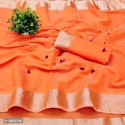 Stylish Chanderi Cotton Orange Solid Saree With Blouse Piece-thumb0