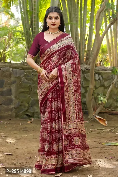 Beautiful Maroon Kota Doria Woven Design Women Saree with Blouse piece