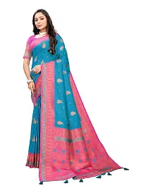 Beautiful Teal Jaqcard  Woven Design Saree With Blouse Piece For Women-thumb2
