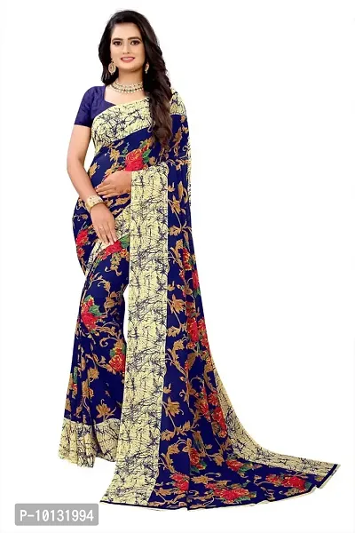 Trendy Georgette Printed Saree With Blouse Piece For Women-thumb0