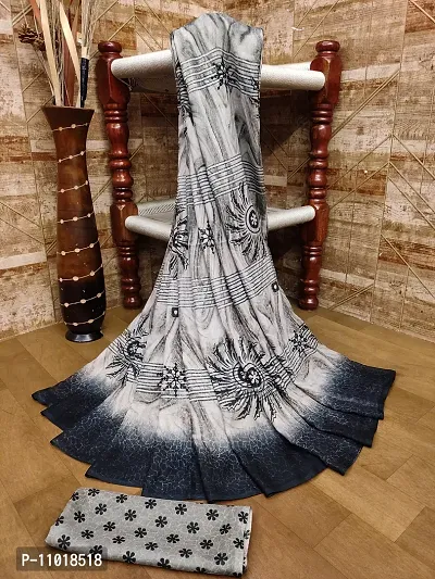 Stylish Poly Georgette Grey Printed Saree with Blouse piece