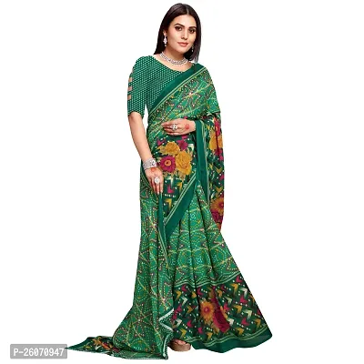 Elegant Green Georgette Printed Saree with Blouse piece