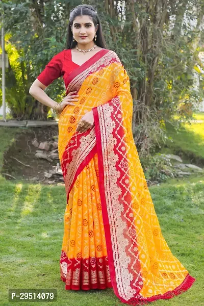 Beautiful Yellow Kota Doria Woven Design Women Saree with Blouse piece-thumb0