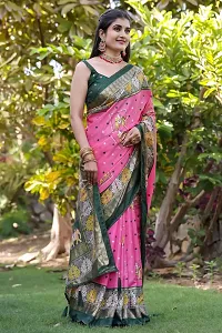 Beautiful Pink Dola Silk Foil Print Women Saree with Blouse piece-thumb3