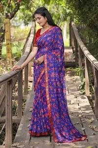 Beautiful Blue Georgette Printed Women Saree with Blouse piece-thumb3