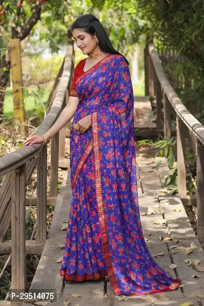 Beautiful Blue Georgette Printed Women Saree with Blouse piece-thumb4