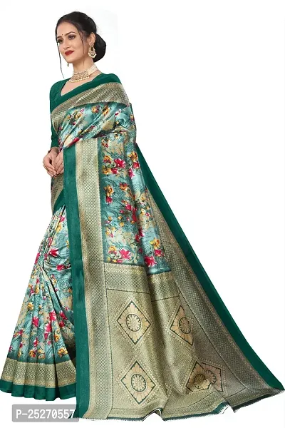 Elegant Green Art Silk Printed Saree with Blouse piece