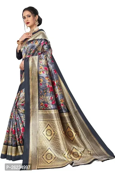 Elegant Grey Art Silk Saree with Blouse piece For Women-thumb0