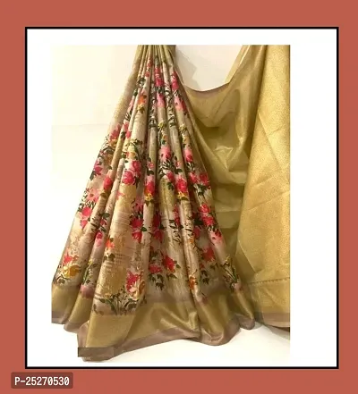 Elegant Beige Art Silk Printed Saree with Blouse piece