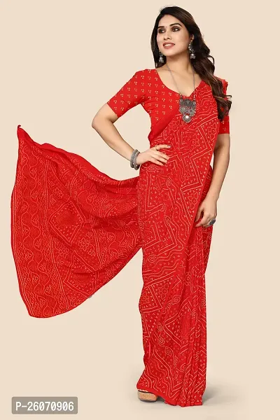 Elegant Red Georgette Printed Saree with Blouse piece-thumb0