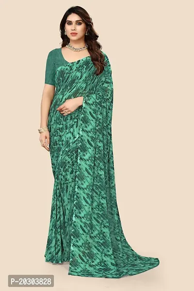 Alluring Green Georgette Printed Saree with Blouse piece-thumb0