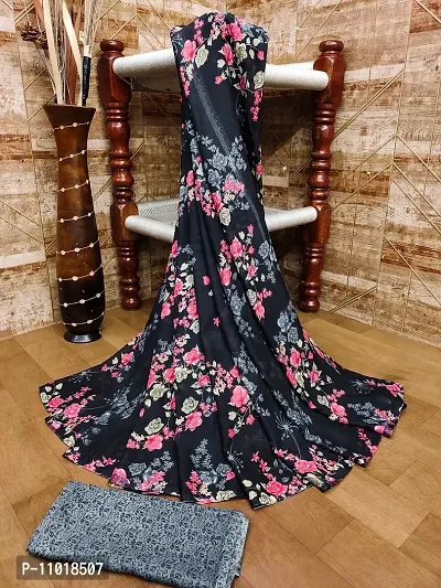 Stylish Poly Georgette Black Printed Saree with Blouse piece