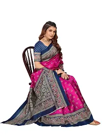 Beautiful Navy Blue Art Silk Printed Women Saree with Blouse piece-thumb2