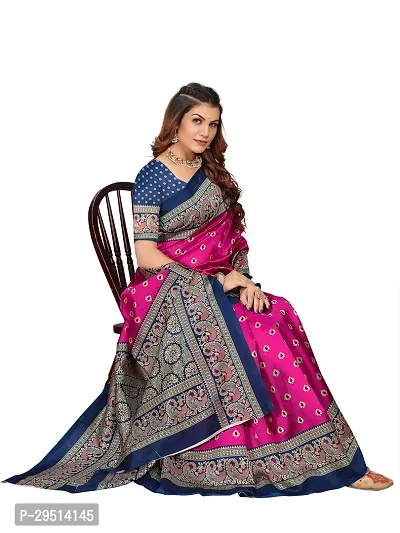 Beautiful Navy Blue Art Silk Printed Women Saree with Blouse piece-thumb3