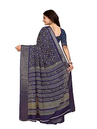 Beautiful Navy Blue Dola Silk Foil Print Women Saree with Blouse piece-thumb1