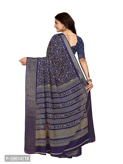 Beautiful Navy Blue Dola Silk Foil Print Women Saree with Blouse piece-thumb2