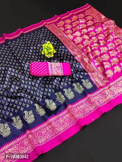 Alluring Navy Blue Art Silk Printed Saree with Blouse piece