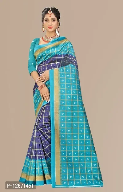 Trendy Sea Blue Mysore Silk Printed Saree With Blouse Piece For Women-thumb0