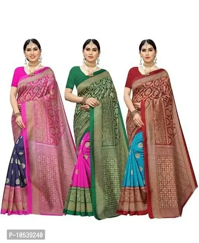 Stylish Art Silk Multicolor Saree with Blouse piece Combo Of 3-thumb0