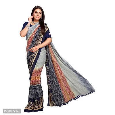 Elegant Grey Georgette Printed Saree with Blouse piece