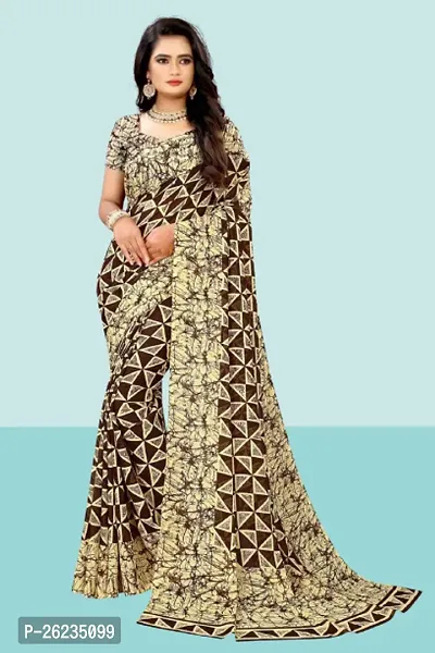 Elegant Brown Georgette Saree with Blouse piece For Women