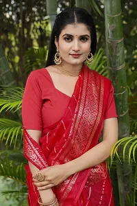 Beautiful Red Kota Doria Woven Design Women Saree with Blouse piece-thumb2