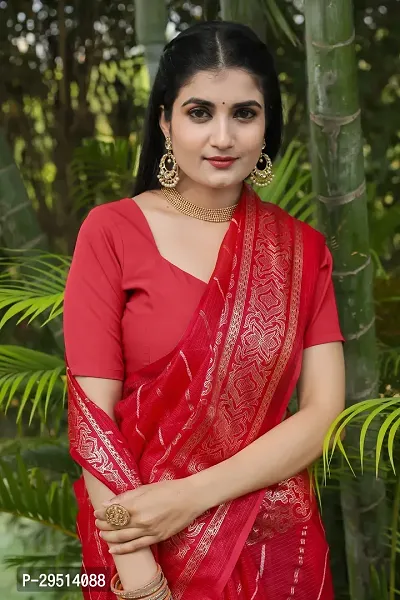 Beautiful Red Kota Doria Woven Design Women Saree with Blouse piece-thumb3