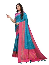 Beautiful Teal Jaqcard  Woven Design Saree With Blouse Piece For Women-thumb2