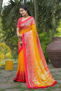 Beautiful Yellow Kota Doria Woven Design Women Saree with Blouse piece-thumb1