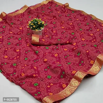 Fancy Red Georgette Printed Saree with Blouse Piece for Women