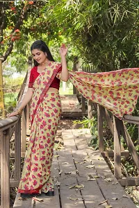 Beautiful Beige Georgette Printed Women Saree with Blouse piece-thumb3