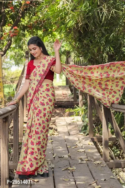 Beautiful Beige Georgette Printed Women Saree with Blouse piece-thumb4