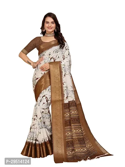 Beautiful Coffee Dola Silk Foil Print Women Saree with Blouse piece