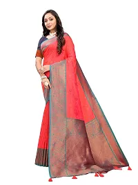 Beautiful Peach Jaqcard  Woven Design Saree With Blouse Piece For Women-thumb2