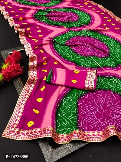 Kanooda Prints Fancy Georgette Bandhani Printed Saree With Lace