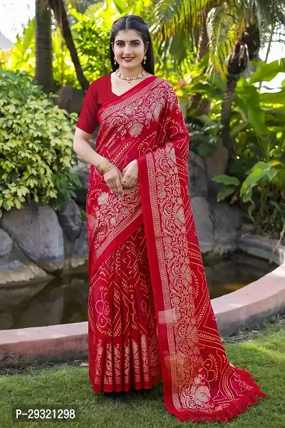 Stylish Red Kota Doria Saree With Blouse Piece For Women