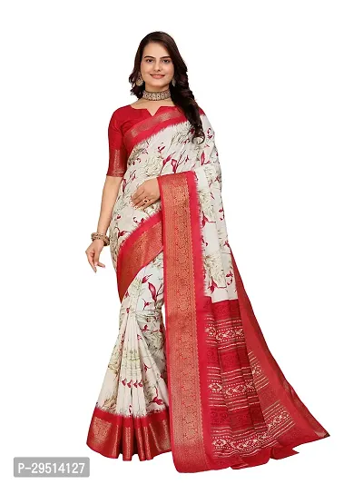 Beautiful Red Dola Silk Foil Print Women Saree with Blouse piece