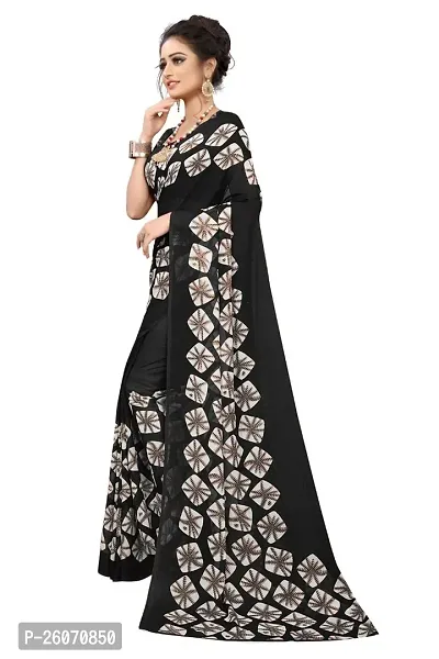 Elegant Black Georgette Printed Saree with Blouse piece-thumb0