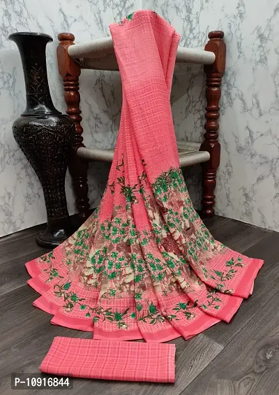 Stylish Georgette Peach Printed Women Saree with Blouse piece