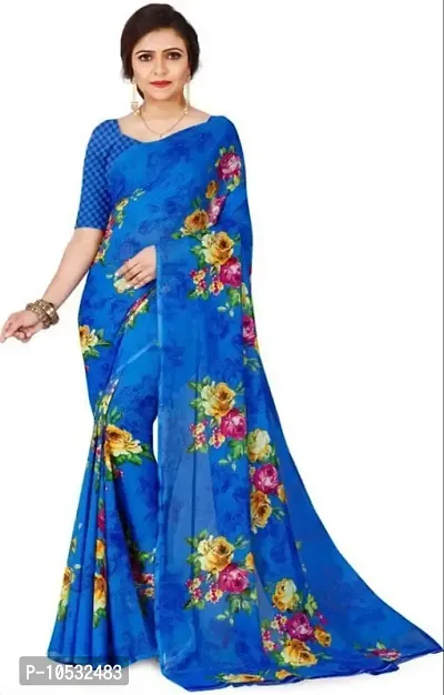 Women Fancy Floral Printed Georgette Saree-thumb0