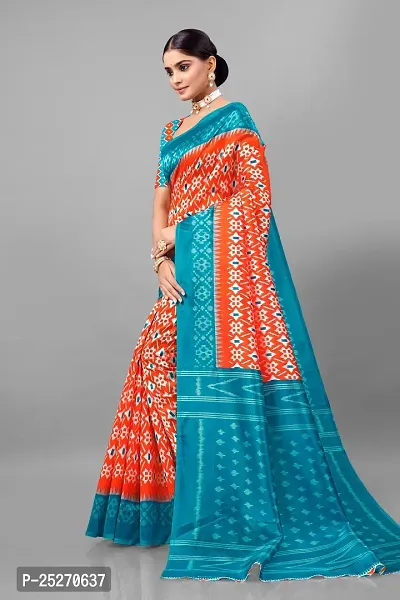 Elegant Orange Art Silk Printed Saree with Blouse piece