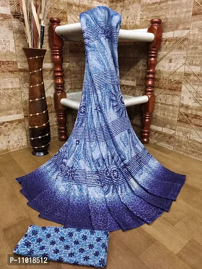 Stylish Poly Georgette Blue Printed Saree with Blouse piece