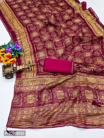 Beautiful Maroon Net Printed Saree With Blouse Piece For Women