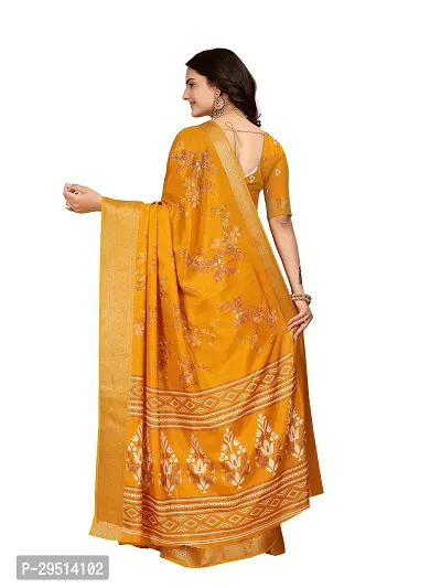 Beautiful Yellow Dola Silk Foil Print Women Saree with Blouse piece-thumb2