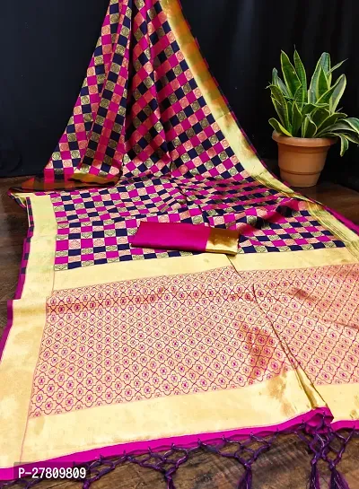 Beautiful Pink Jaqcard  Woven Design Saree With Blouse Piece For Women