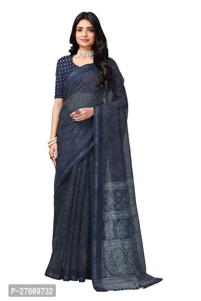 Beautiful Grey Net Printed Saree With Blouse Piece For Women