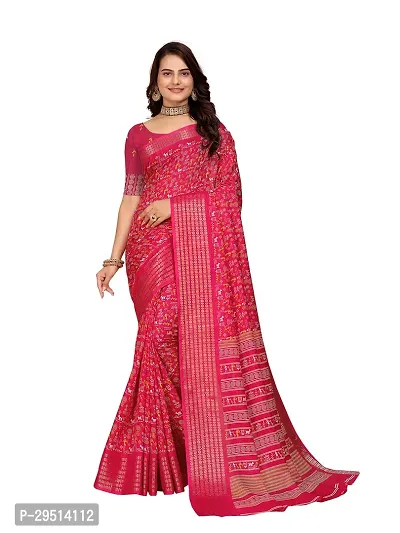 Beautiful Pink Dola Silk Foil Print Women Saree with Blouse piece