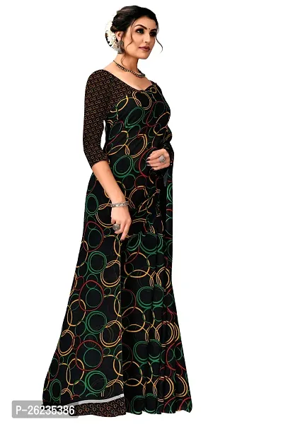 Elegant Black Georgette Saree with Blouse piece For Women-thumb0