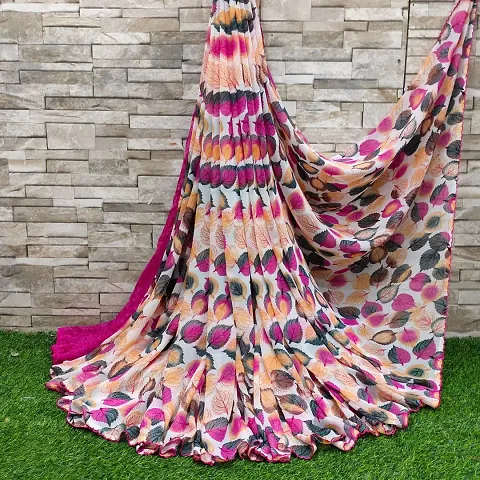 Elegant Georgette Printed Sarees With Blouse Piece